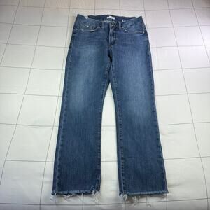 Good American Jeans Womens 30 Blue Straight Leg Raw Hem Waist Indigo032 Stretch